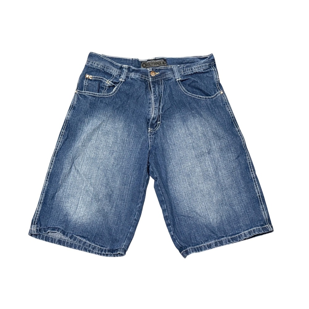 Southpole Mens Baggy Denim Shorts Blue Medium Wash Y2K Streetwear Size 34